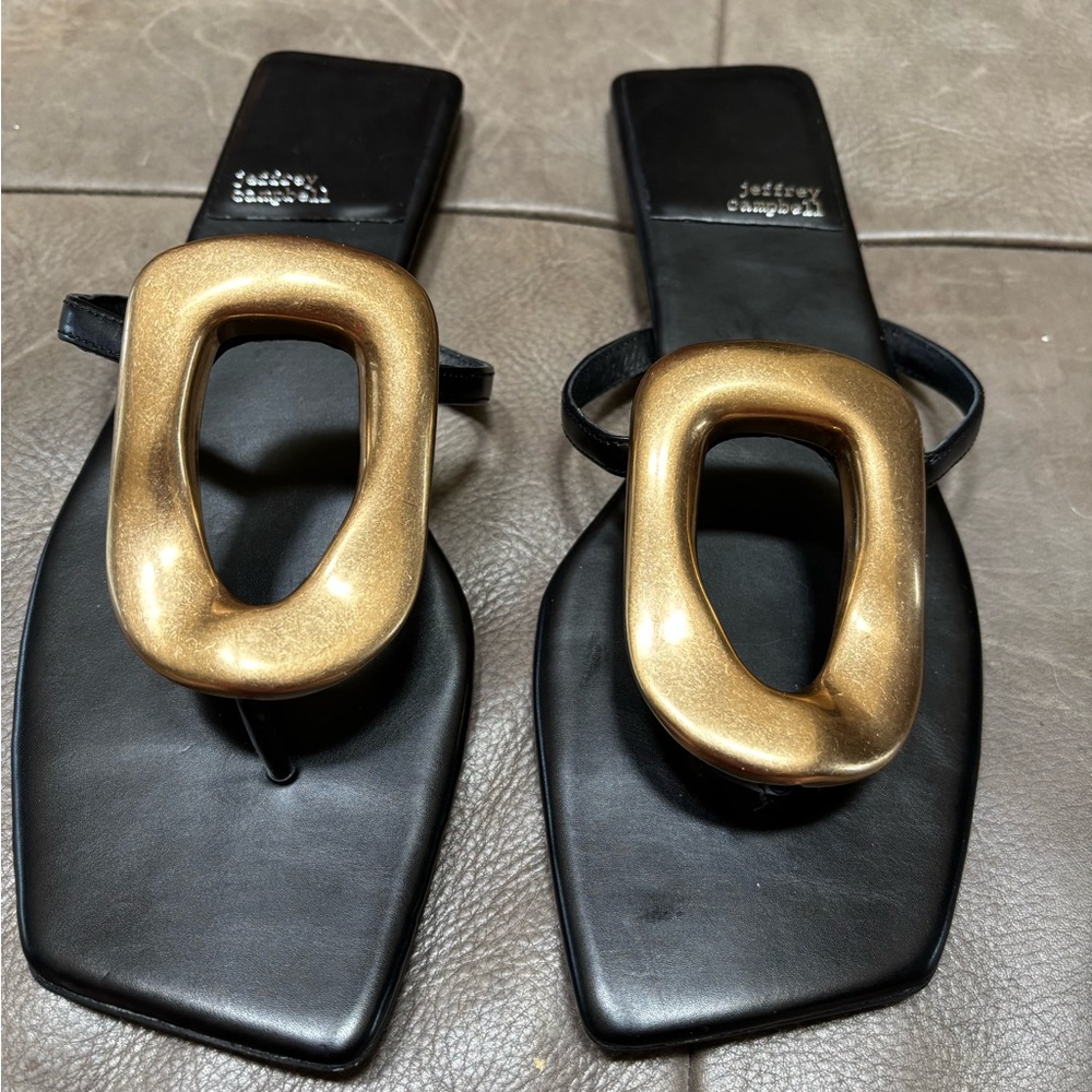 Jeffrey Campbell Black and Gold Sandals